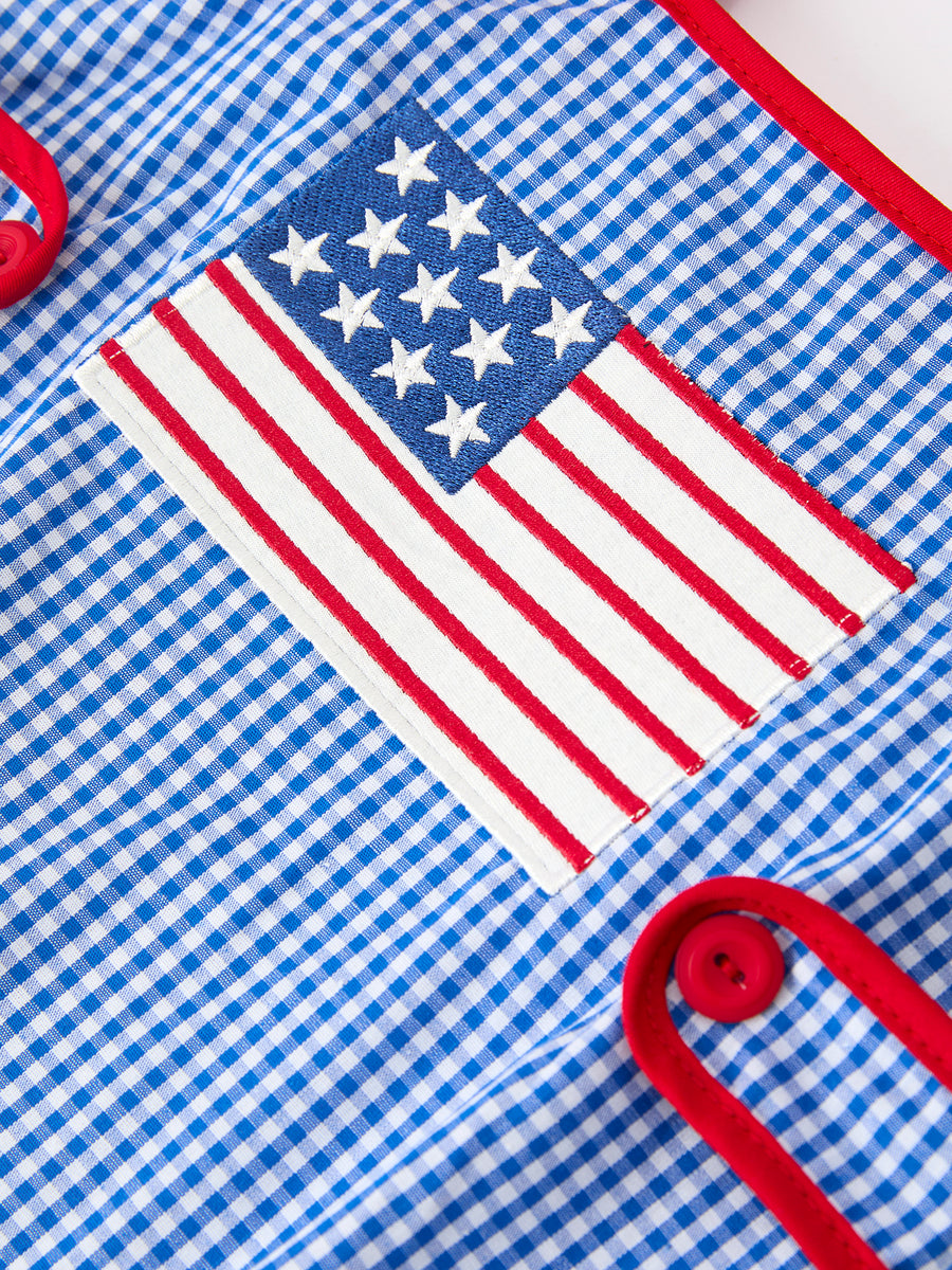 4th of July Flag Chenille Baby Girl Romper Plaid