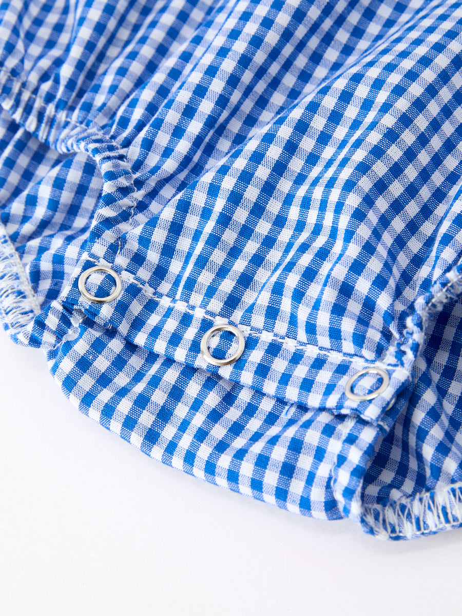 4th of July Flag Chenille Baby Girl Romper Plaid