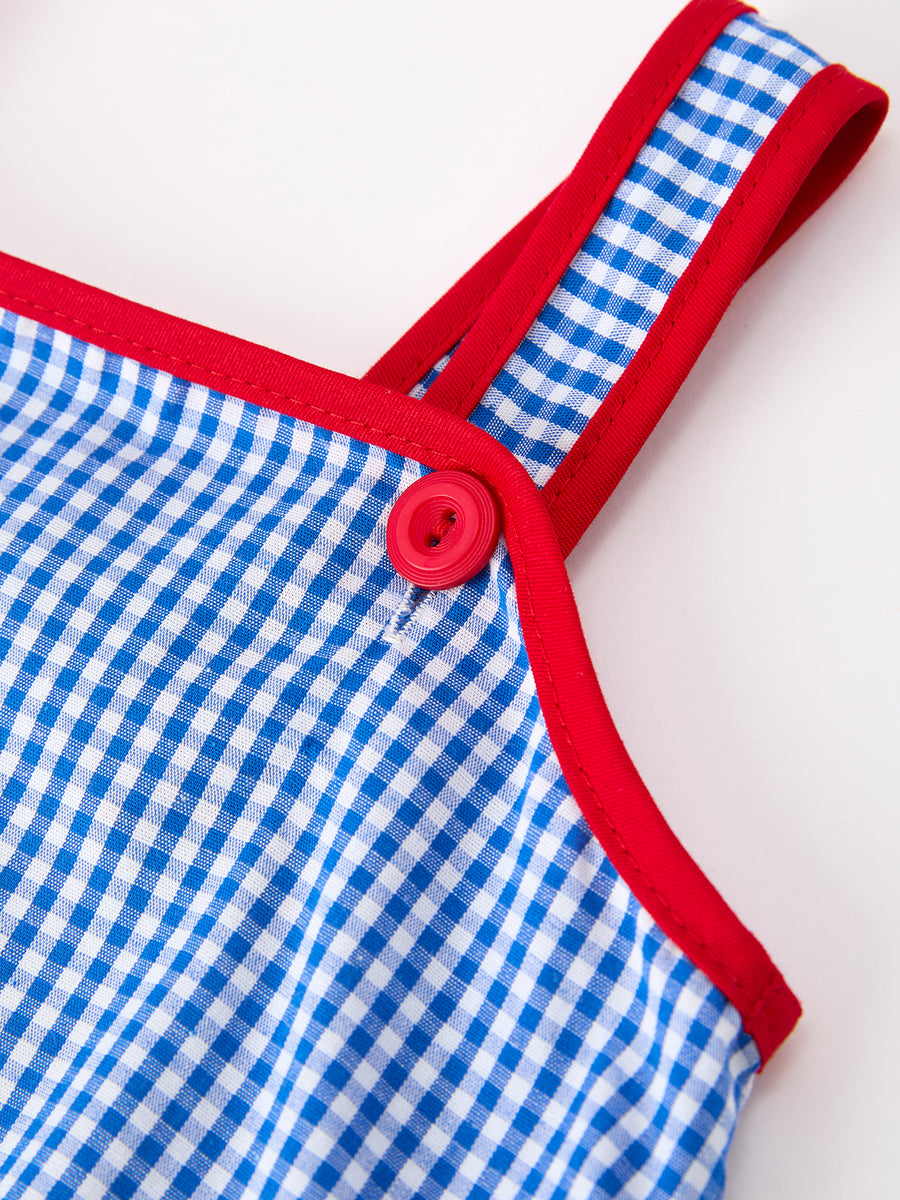 4th of July Flag Chenille Baby Girl Romper Plaid