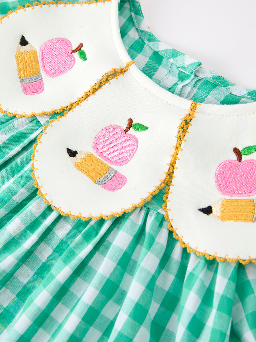 Back to School Apple Pencil Applique Girls Dress Petals Collar