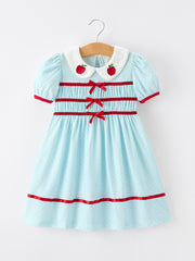 Back to School Apple Applique Girls Dress Petals Collar Bow