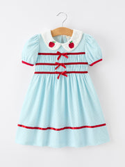 Back to School Apple Applique Girls Dress Petals Collar Bow