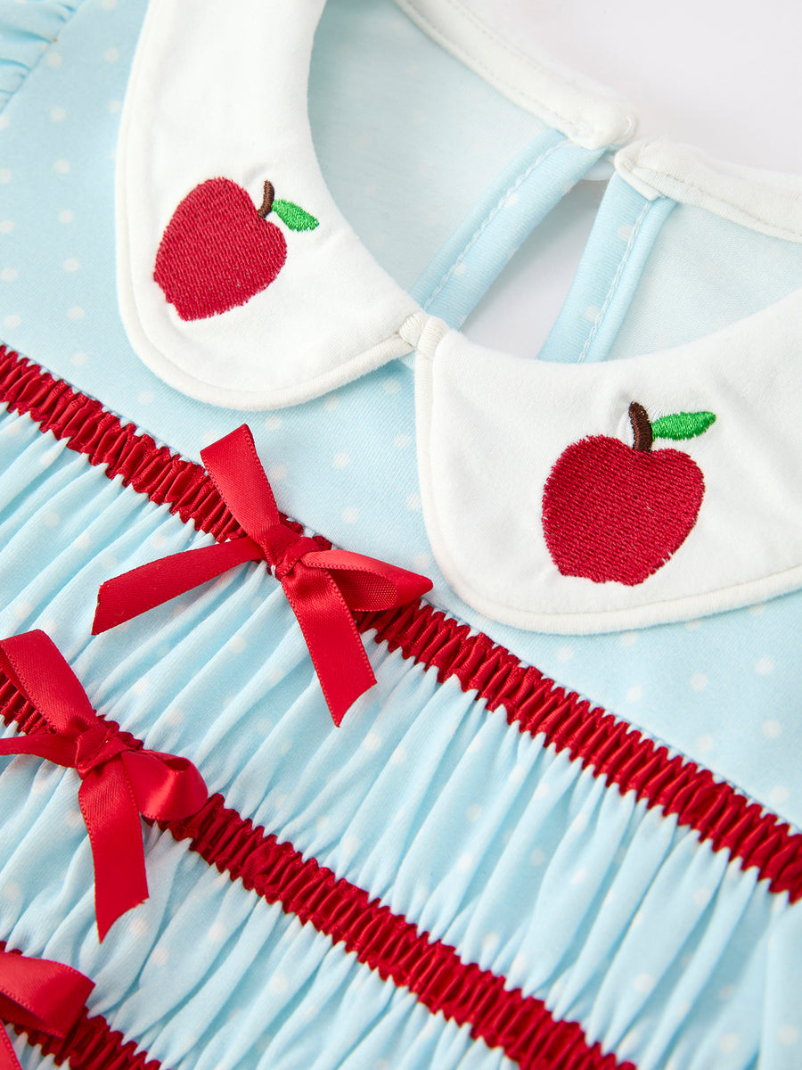 Back to School Apple Applique Girls Dress Petals Collar Bow