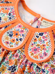 Orange Floral Bow Petals Collar Girls Romper