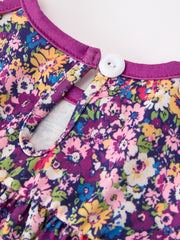 Purple Floral Bow Petals Collar Girls Romper