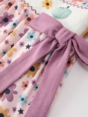 Halloween Thanksgiving Pumpkin Floral Bow Girls Dress