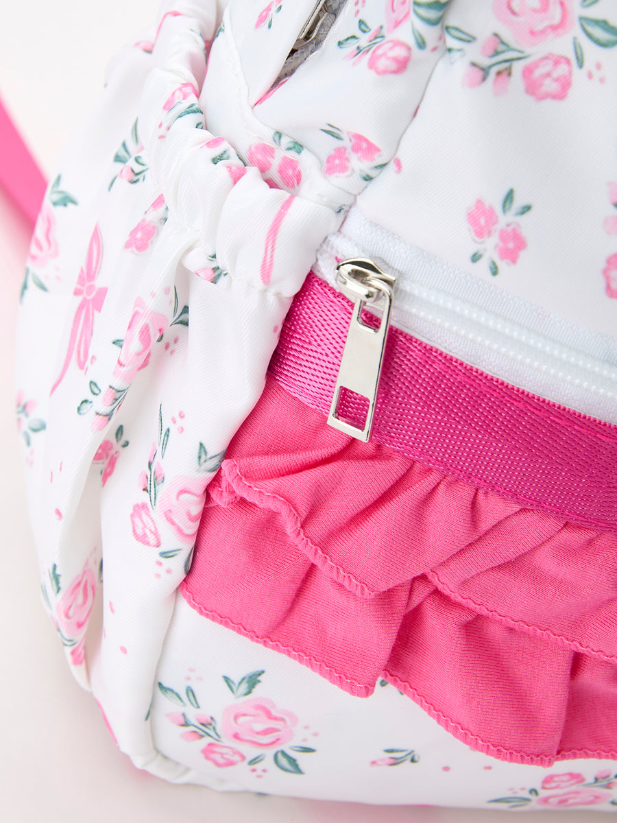 Floral Bow Print Girls Backpack Ruffle Bag