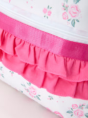 Floral Bow Print Girls Backpack Ruffle Bag