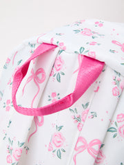 Floral Bow Print Girls Backpack Ruffle Bag