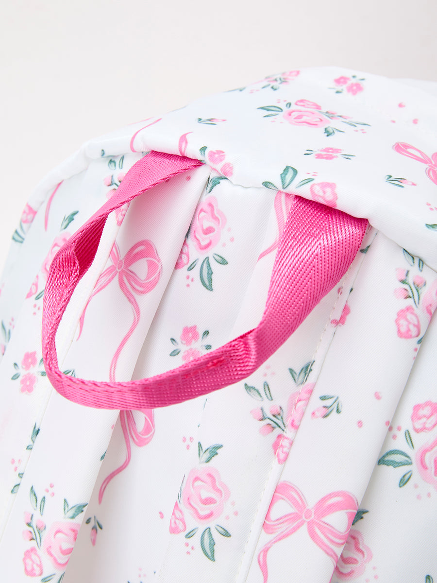Floral Bow Print Girls Backpack Ruffle Bag