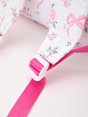 Floral Bow Print Girls Backpack Ruffle Bag