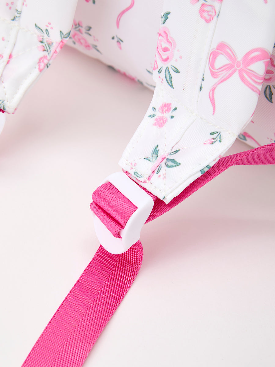 Floral Bow Print Girls Backpack Ruffle Bag