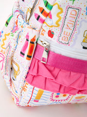 Back to School Print Girls Backpack Ruffle Bag