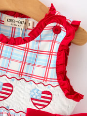 4th of July Plaid Flag Heart Girl Dress With Bow