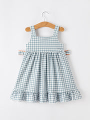 Summer Plaid Smocked “I ❤ MAMA” Girls Dress Bow Ruffle