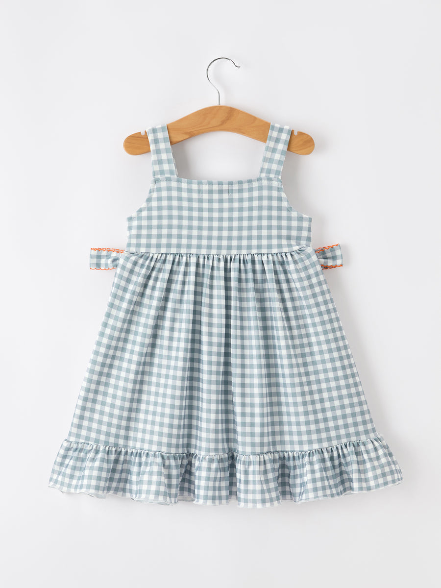 Summer Plaid Smocked “I ❤ MAMA” Girls Dress Bow Ruffle