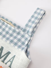 Summer Plaid Smocked “I ❤ MAMA” Girls Dress Bow Ruffle