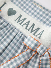 Summer Plaid Smocked “I ❤ MAMA” Girls Dress Bow Ruffle
