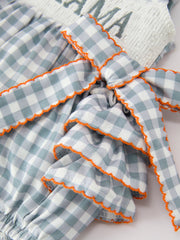 Summer Plaid Smocked “I ❤ MAMA” Girls Romper Bow Ruffle