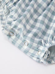 Summer Plaid Smocked “I ❤ MAMA” Girls Romper Bow Ruffle