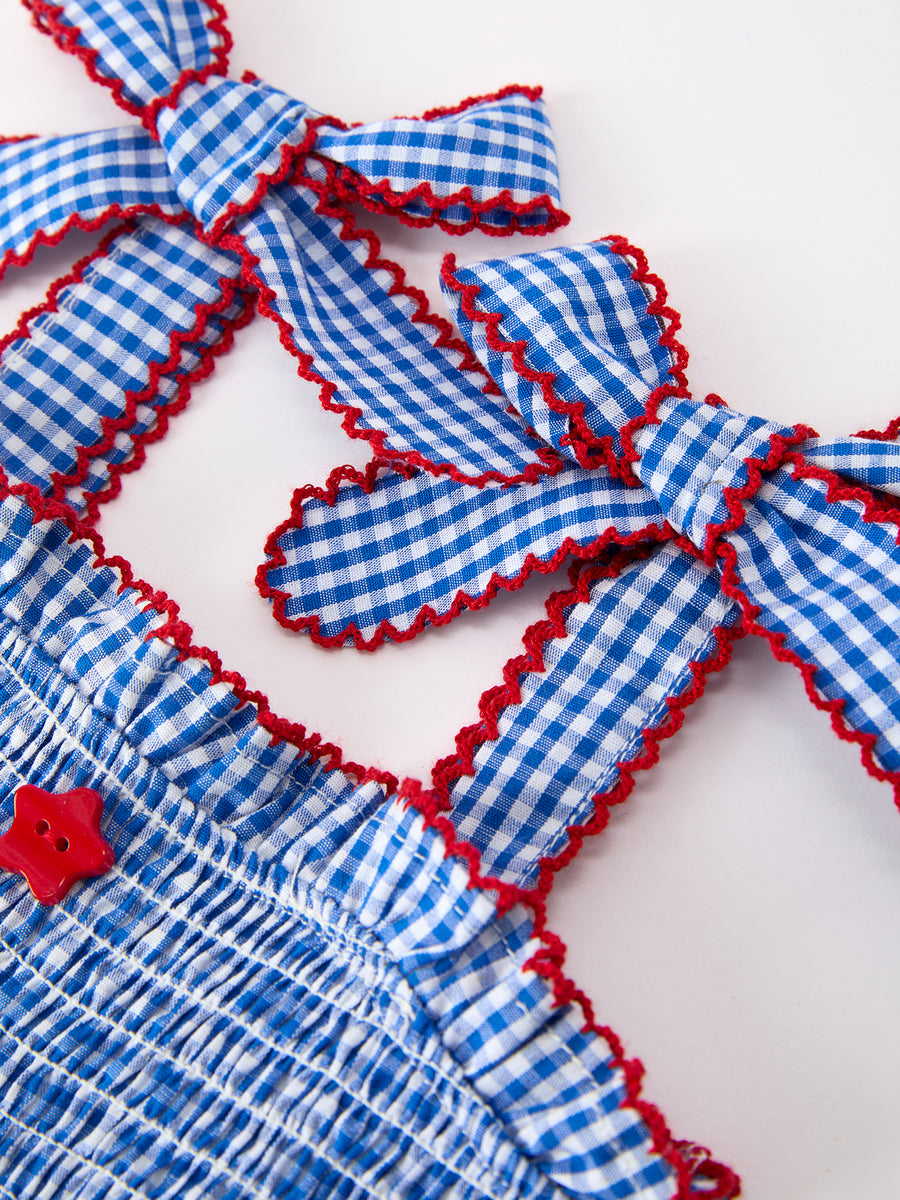 4th of July Plaid Girls Set Flag Star Bow Top Shorts Outfit
