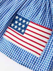 4th of July Plaid Girls Set Flag Star Bow Top Shorts Outfit