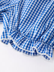 4th of July Plaid Girls Set Flag Star Bow Top Shorts Outfit