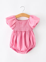 Mommy and Me Pink Smocked Puff Sleeve Romper