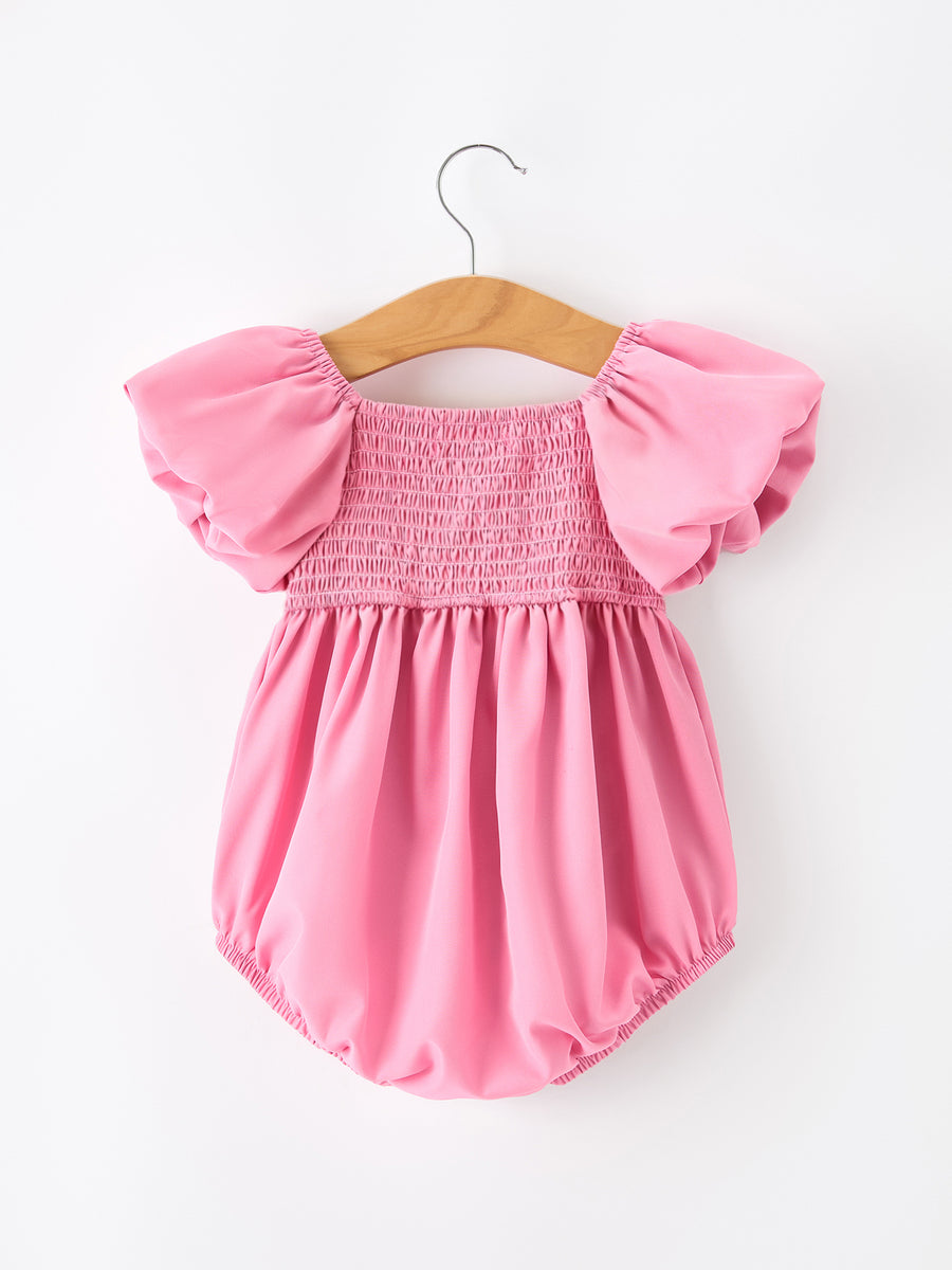 Mommy and Me Pink Smocked Puff Sleeve Romper