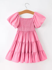 Mommy and Me Adult Pink Smocked Puff Sleeve Ruffle Dress