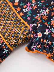 Fall Orange Bow Smocked Floral Girl Dress