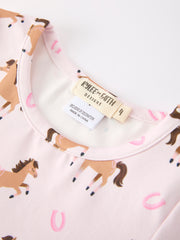 Western Horse Print Girls Dress Tulle Ruffle Long Sleeve