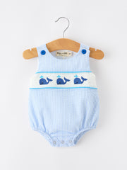 Summer Whale Embroidery Baby Boys Jonjon Stripe Romper
