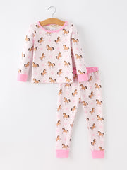 Western Horse Print Girls Pajamas Set Long Sleeve Leggings