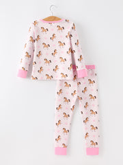 Western Horse Print Girls Pajamas Set Long Sleeve Leggings