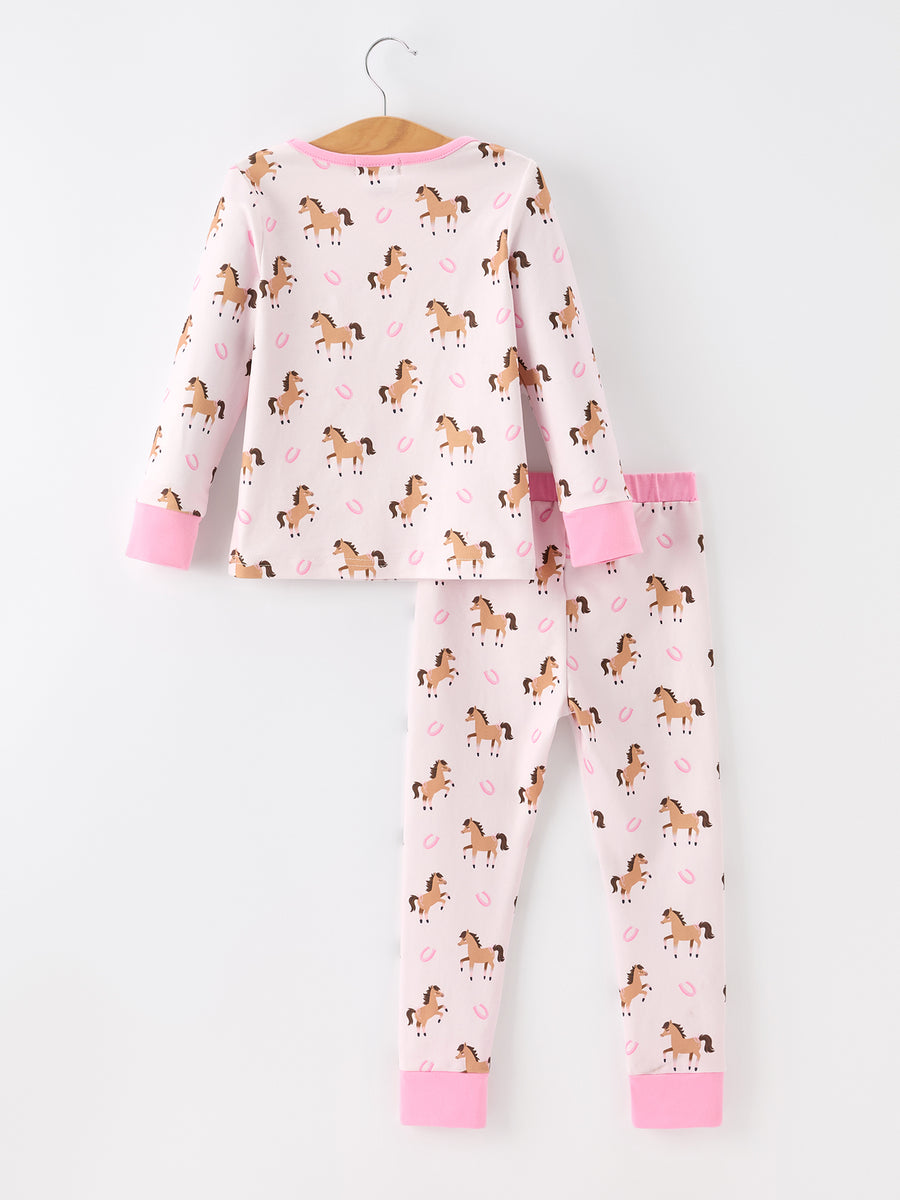 Western Horse Print Girls Pajamas Set Long Sleeve Leggings