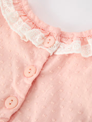 Western Horse Embroidery Girls Romper Lace Petals Collar Puff Sleeve