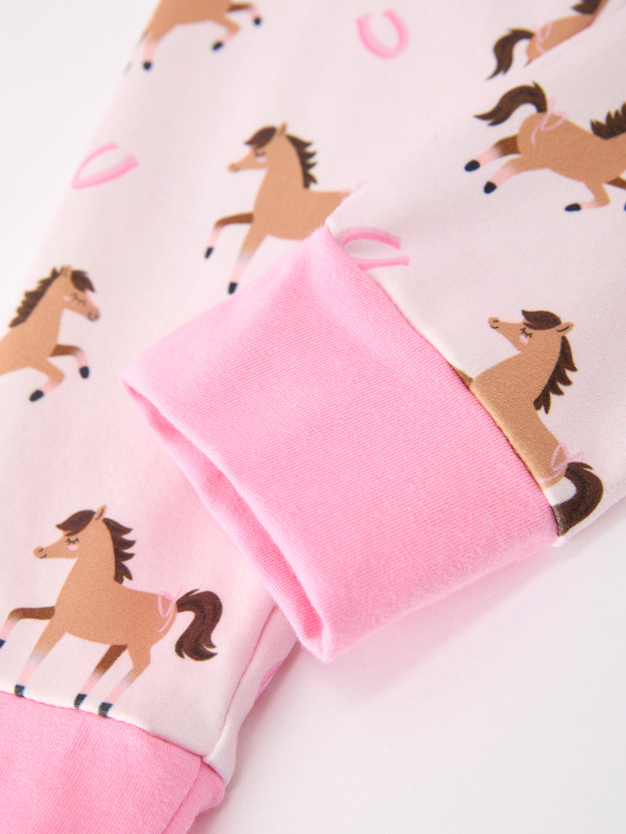 Western Horse Print Girls Pajamas Set Long Sleeve Leggings