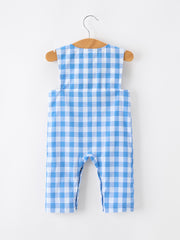 Summer Plaid Whale Embroidery Boys Jonjon Sleeveless