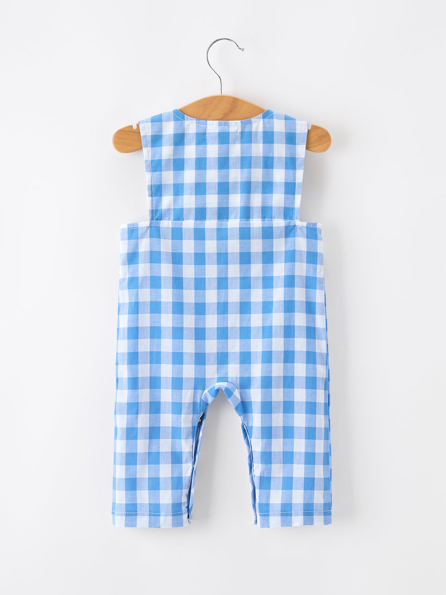 Summer Plaid Whale Embroidery Boys Jonjon Sleeveless
