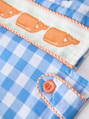 Summer Plaid Whale Embroidery Boys Jonjon Sleeveless