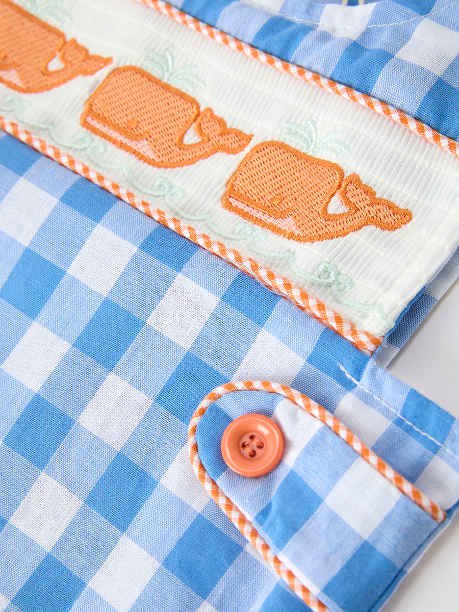Summer Plaid Whale Embroidery Boys Jonjon Sleeveless