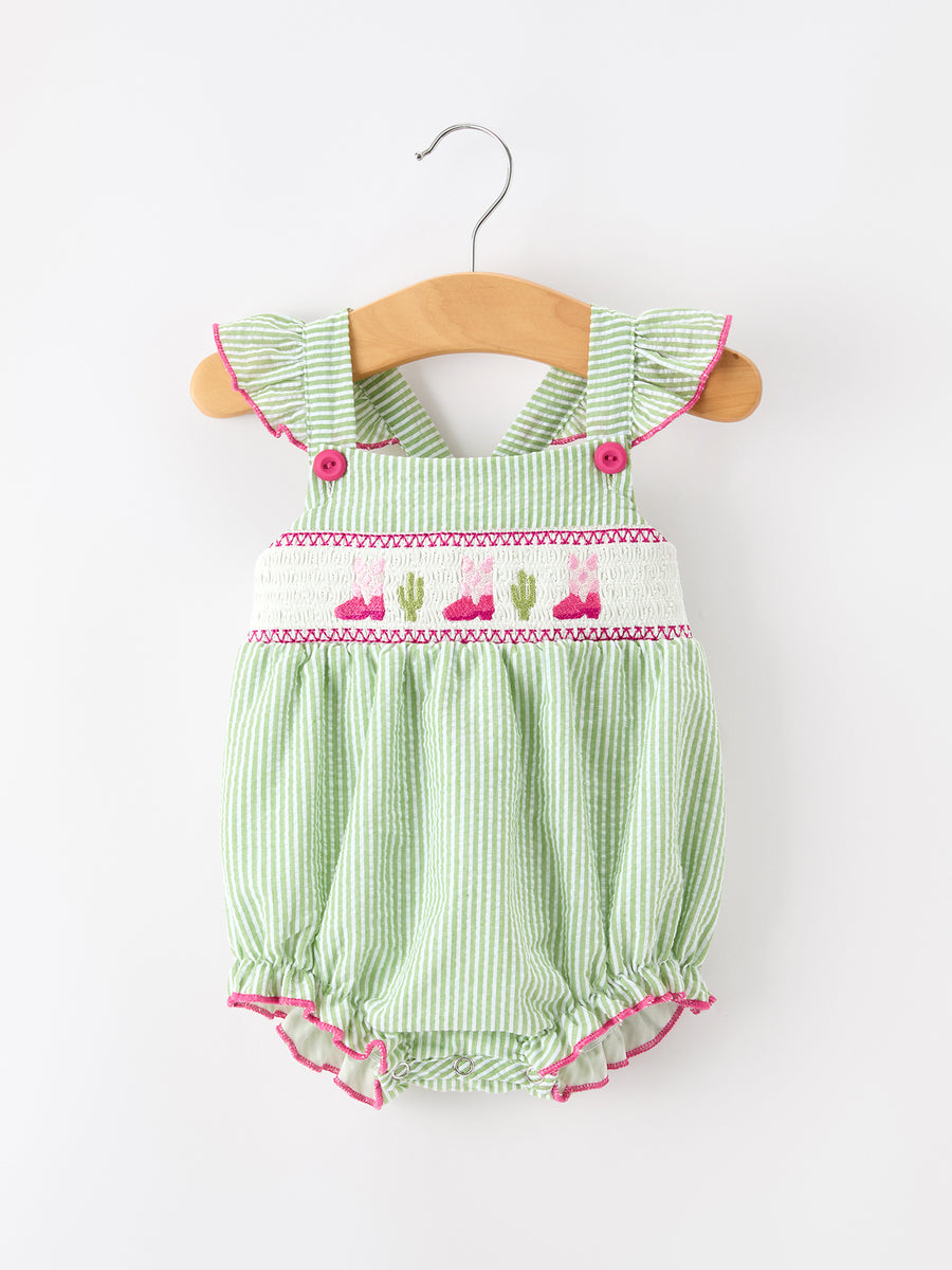 Western Boots Cactus Girls Romper Stripe Ruffle Strap