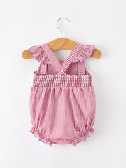 Summer Sea Embroidery Girls Romper Stripe