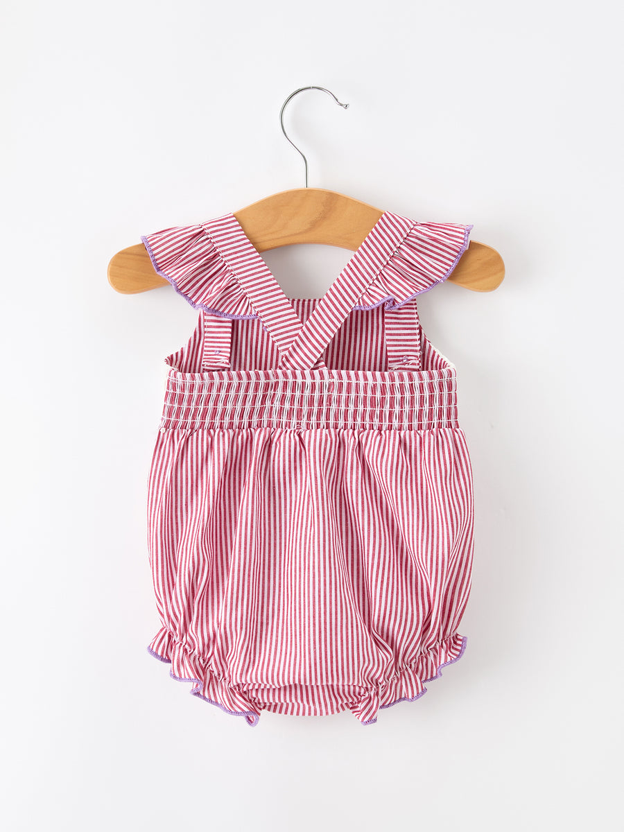 Summer Sea Embroidery Girls Romper Stripe
