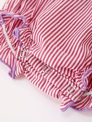 Summer Sea Embroidery Girls Romper Stripe
