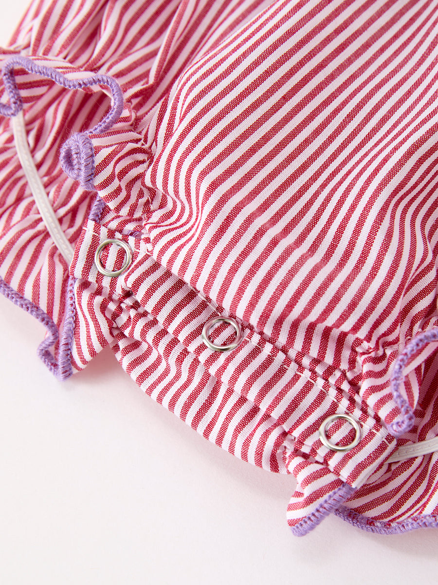 Summer Sea Embroidery Girls Romper Stripe