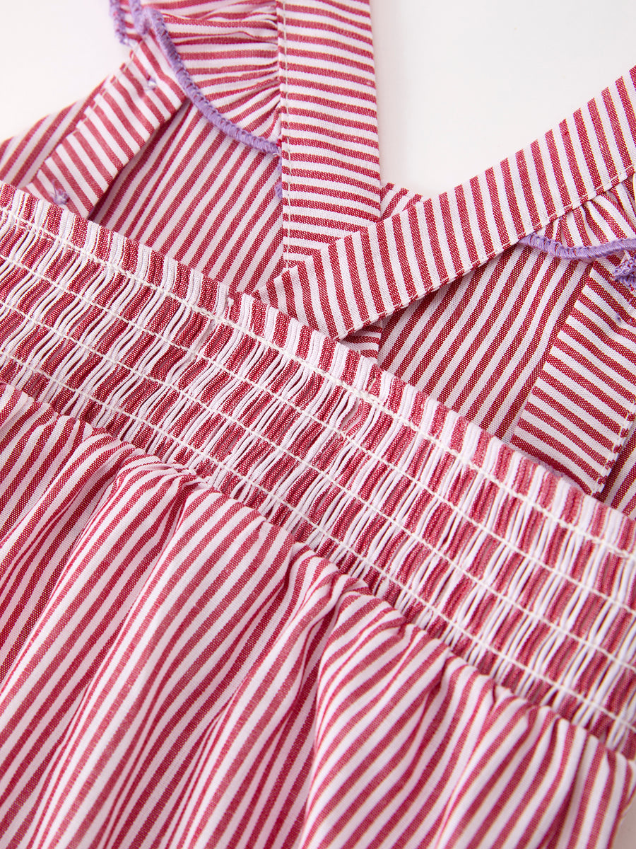 Summer Sea Embroidery Girls Romper Stripe