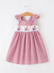 Summer Sea Embroidery Girls Dress Stripe
