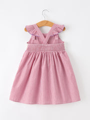 Summer Sea Embroidery Girls Dress Stripe